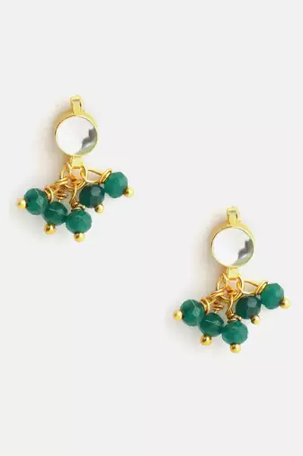 Gold plated kundan emerald green stud earrings