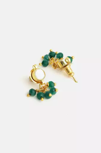 Gold plated kundan emerald green stud earrings