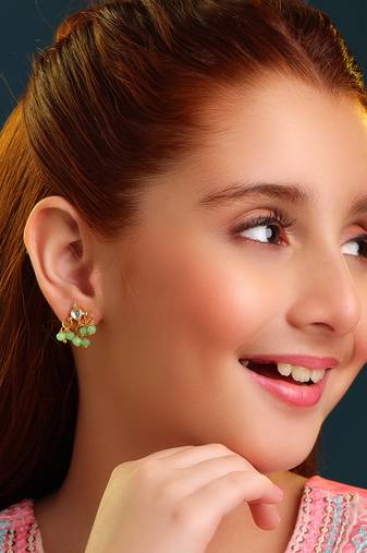 Gold plated kundan mint green cluster earrings