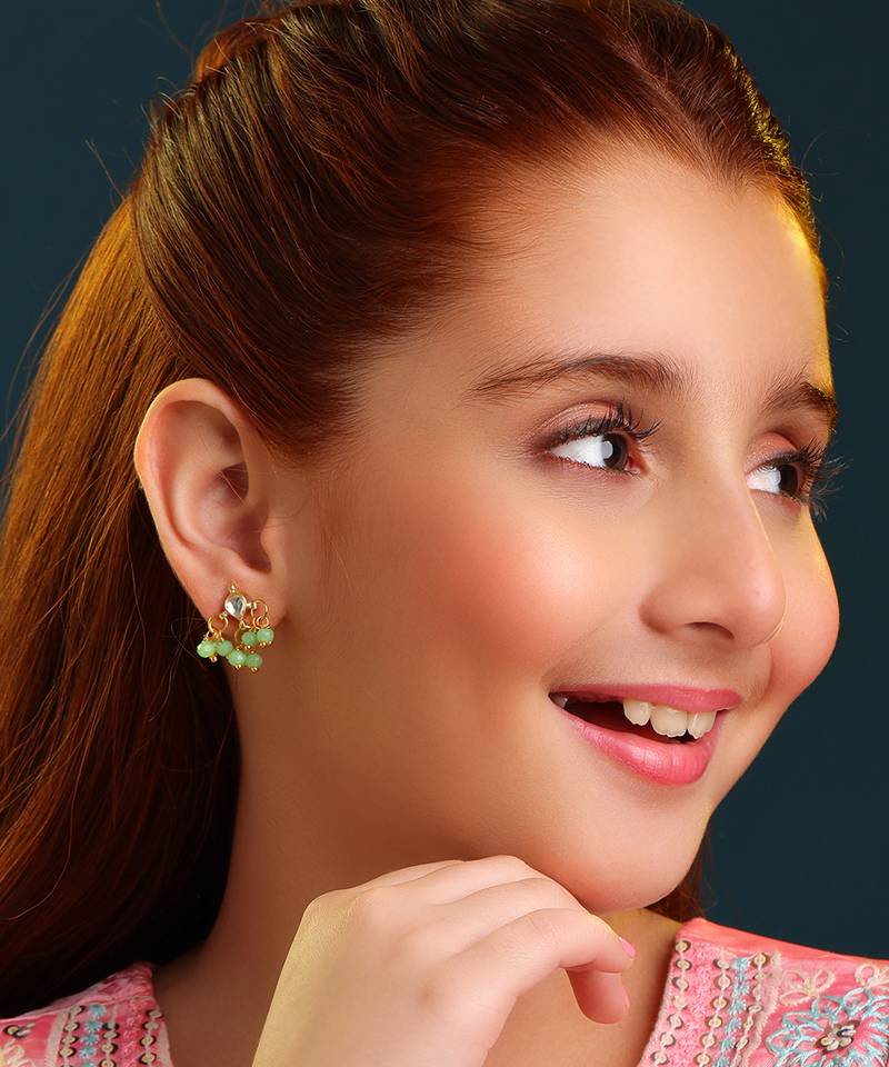 Gold plated kundan mint green cluster earrings