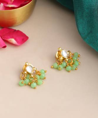 Gold plated kundan mint green cluster earrings 2