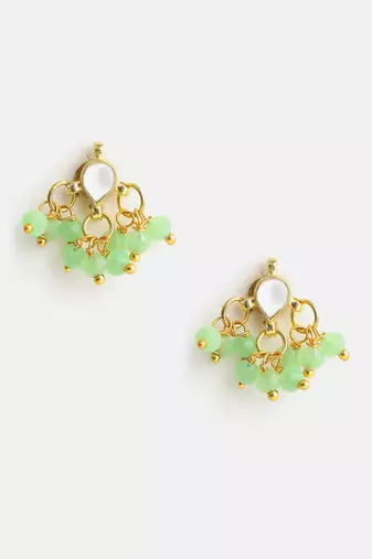 Gold plated kundan mint green cluster earrings