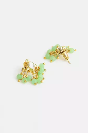 Gold plated kundan mint green cluster earrings