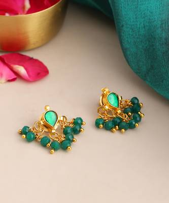 Gold plated emerald green kundan cluster earrings 3