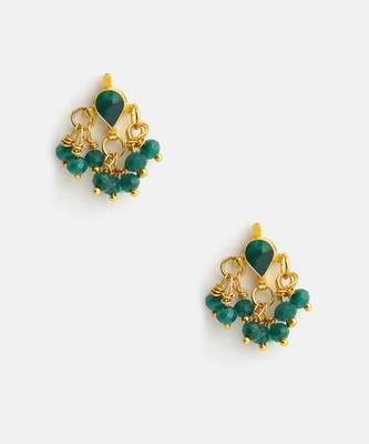 Gold plated emerald green kundan cluster earrings 4