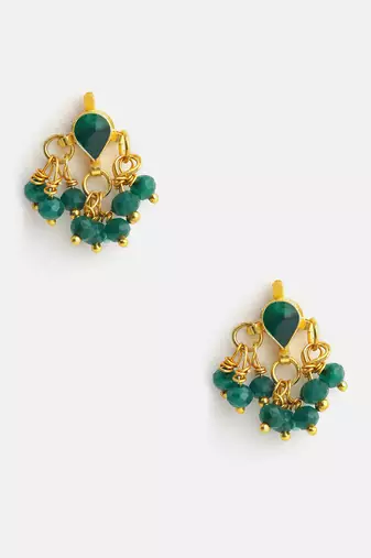 Gold plated emerald green kundan cluster earrings