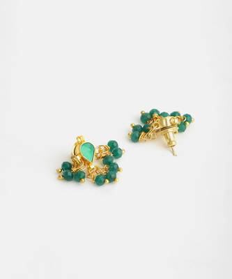 Gold plated emerald green kundan cluster earrings 5