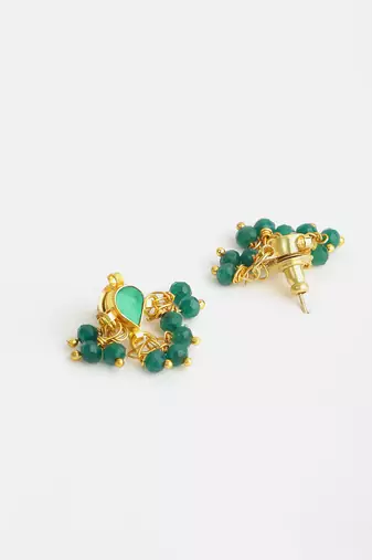 Gold plated emerald green kundan cluster earrings