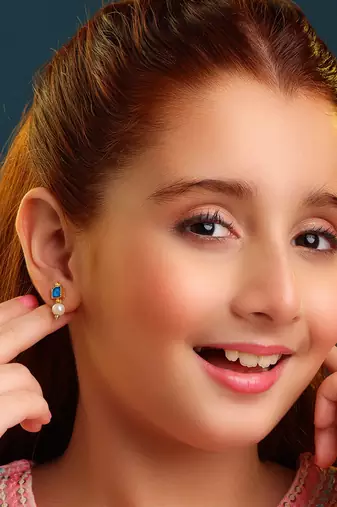 Gold plated blue stone pearl earrings