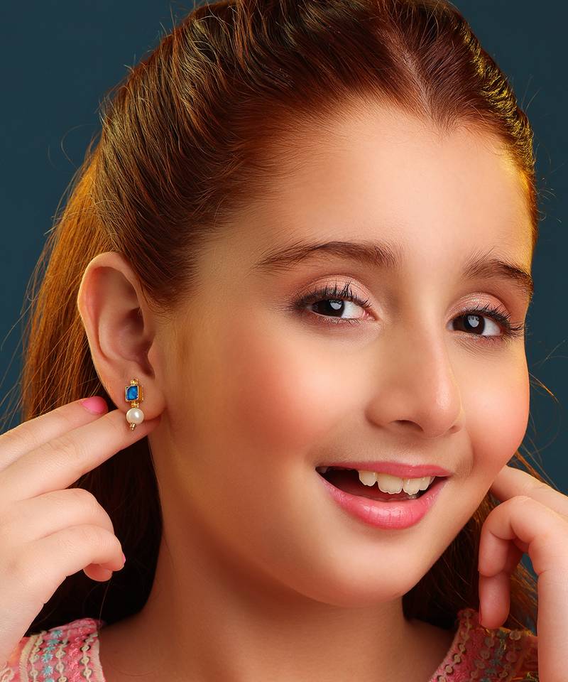 Gold plated blue stone pearl earrings