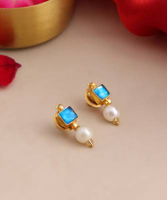 Gold plated blue stone pearl earrings 2