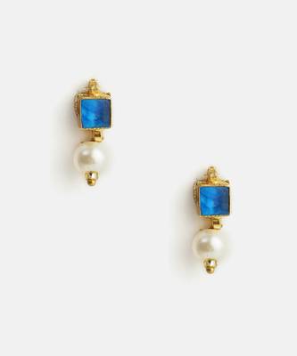 Gold plated blue stone pearl earrings 3