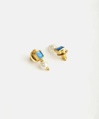 Gold plated blue stone pearl earrings 4