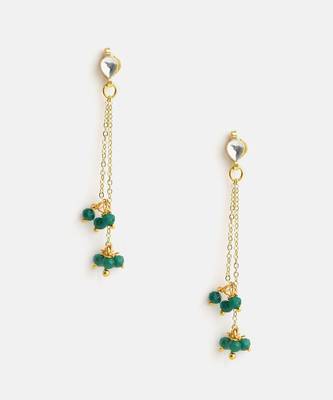 Gold plated kundan emerald green chain earrings 3