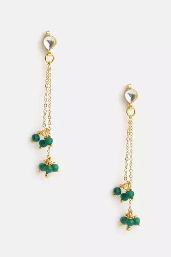 Gold plated kundan emerald green chain earrings
