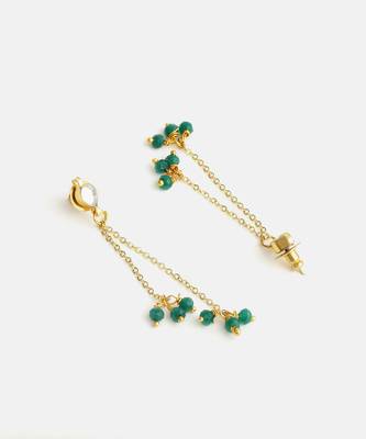 Gold plated kundan emerald green chain earrings 4