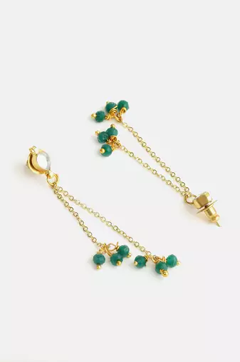 Gold plated kundan emerald green chain earrings