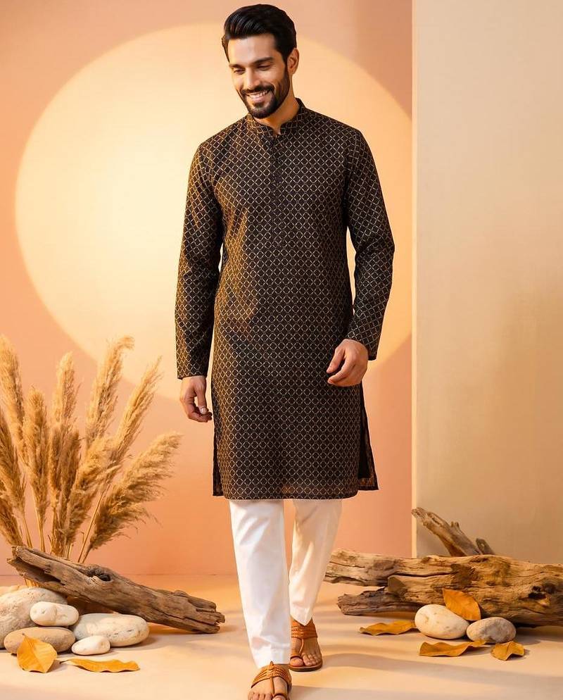 Premium black designer ethnic collection – heavy lachaka kurta pajama sets with luxurious detailing