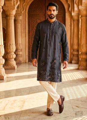 Premium navy blue designer ethnic collection –  silk kurta pajama sets with luxurious detailing 1