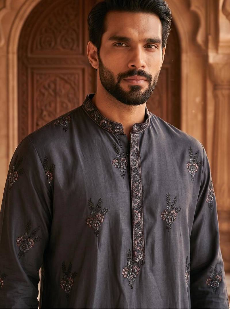 Premium navy blue designer ethnic collection –  silk kurta pajama sets with luxurious detailing