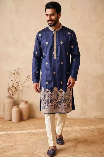 Premium navy blue designer ethnic collection –  silk kurta pajama sets with luxurious detailing