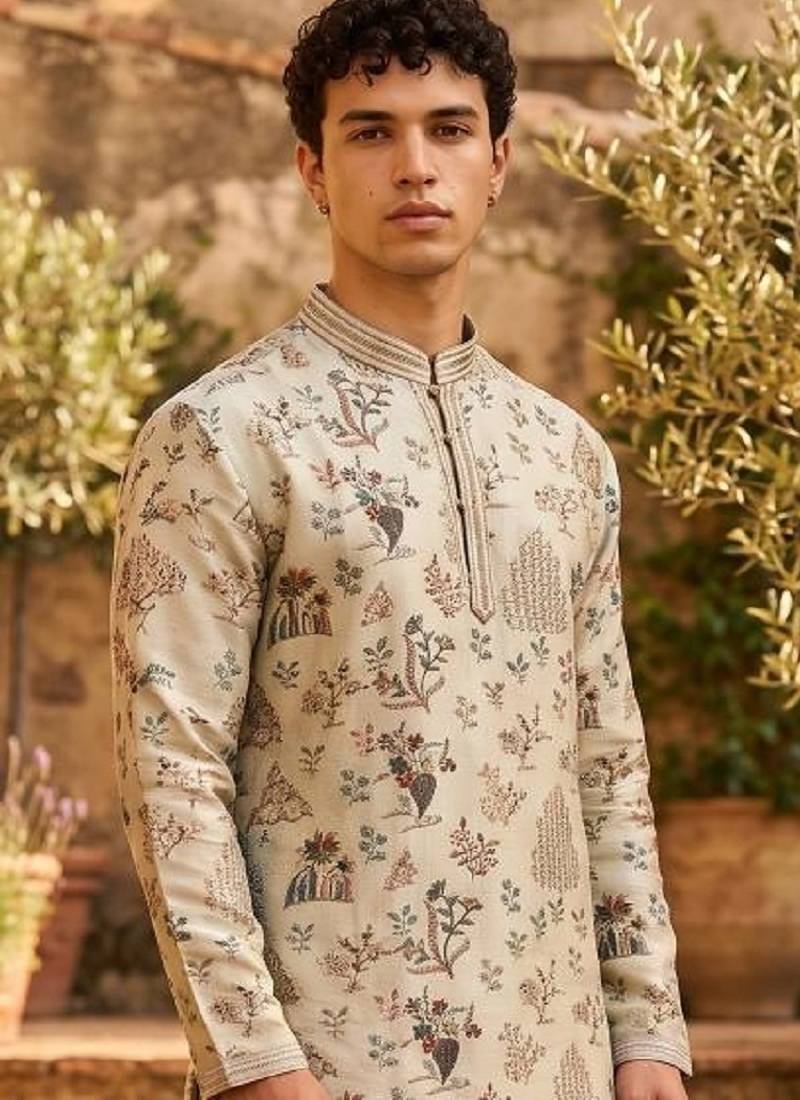 Premium golden designer ethnic collection – silk kurta pajama sets with luxurious detailing