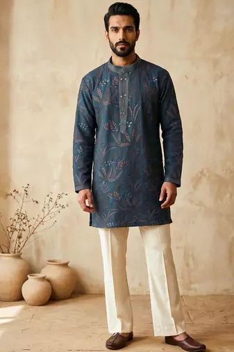 Premium rama blue designer ethnic collection – heavy lachaka kurta pajama sets with luxurious detailing