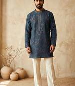 Premium rama blue designer ethnic collection – heavy lachaka kurta pajama sets with luxurious detailing