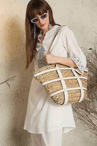 White cotton a-line kurta with trousers
