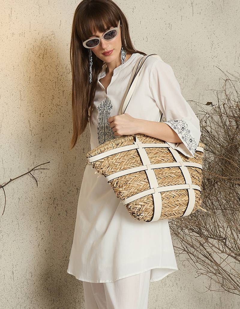 White cotton a-line kurta with trousers