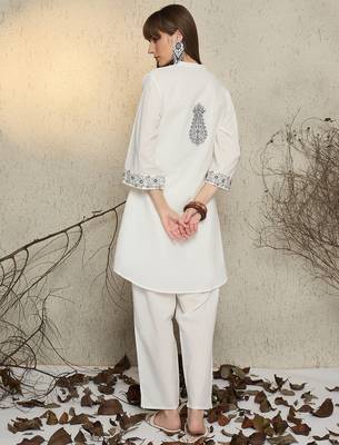 White cotton a-line kurta with trousers 2