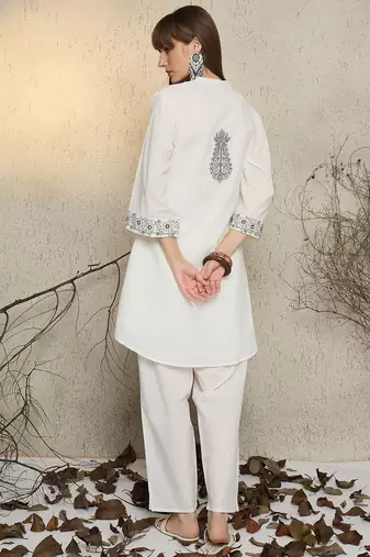 White cotton a-line kurta with trousers
