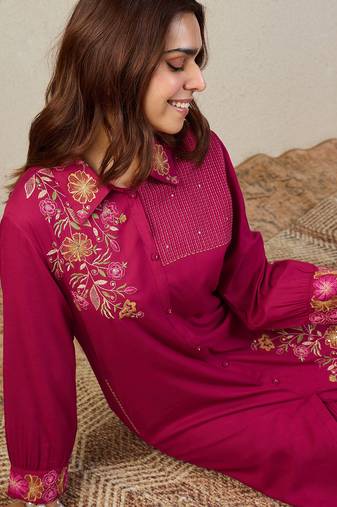 Pink cotton a-line kurta with trousers