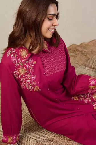 Pink cotton a-line kurta with trousers