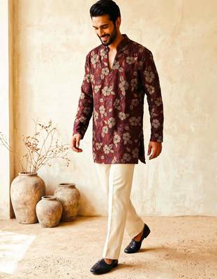 Premium maroon designer ethnic collection – heavy lachaka kurta pajama sets with luxurious detailing 1