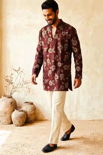 Premium maroon designer ethnic collection – heavy lachaka kurta pajama sets with luxurious detailing
