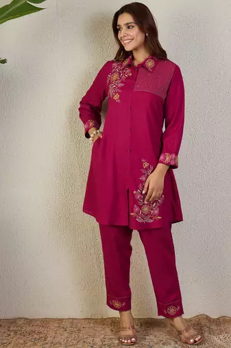 Pink cotton a-line kurta with trousers
