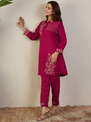 Pink cotton a-line kurta with trousers 4