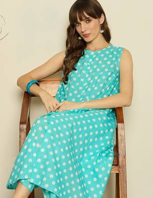 Sea green cotton a-line kurta with trousers 1