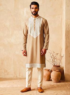 Premium cream designer ethnic collection – heavy lachaka kurta pajama sets with luxurious detailing 1