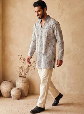 Premium grey designer ethnic collection – cotton kurta pajama sets with luxurious detailing 1