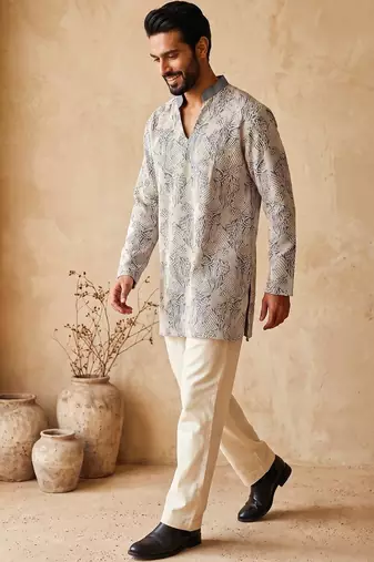 Premium grey designer ethnic collection – cotton kurta pajama sets with luxurious detailing