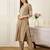 Beige silk-blend straight kurta with trousers