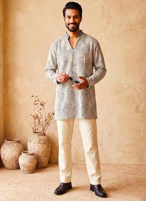 Premium grey designer ethnic collection – cotton kurta pajama sets with luxurious detailing 2