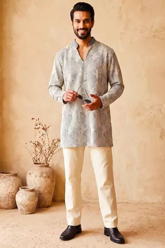 Premium grey designer ethnic collection – cotton kurta pajama sets with luxurious detailing