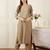 Beige silk-blend straight kurta with trousers