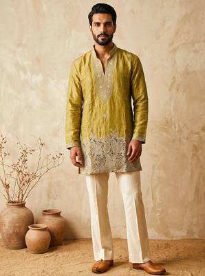 Premium mehandi designer ethnic collection – salsa fabric kurta pajama sets with luxurious detailing 1