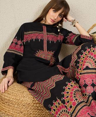 Black cotton a-line kurta with palazzos 1