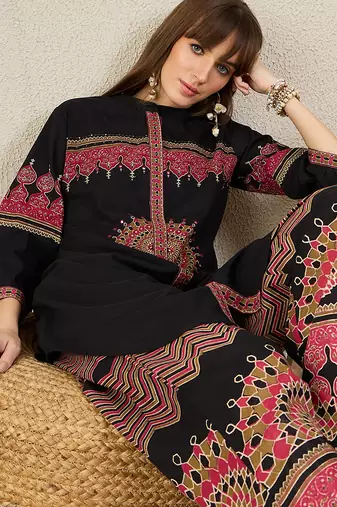 Black cotton a-line kurta with palazzos
