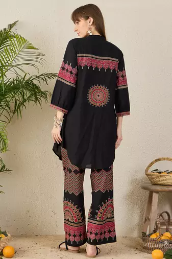 Black cotton a-line kurta with palazzos